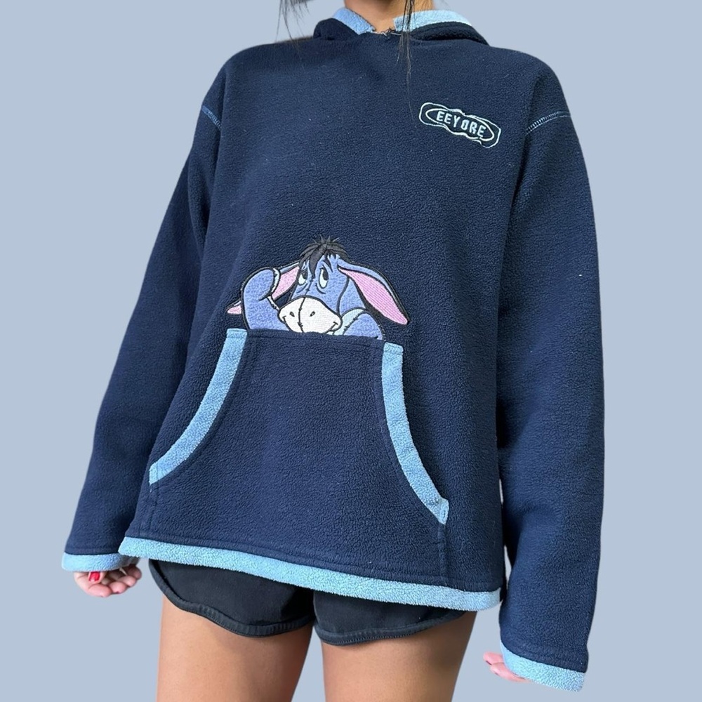 Disney EEYORE Y2K Navy Blue fleece Hoodie Winnie the Pooh 90s pull over medium M